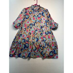 Multicolored Leopard casual Tiered dress with Pockets Puffy Sleeve Party Casual